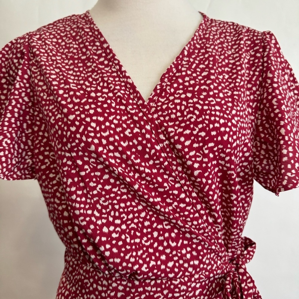 Red Ruffled Wrap Midi Dress Size S/M - Picture 6 of 9